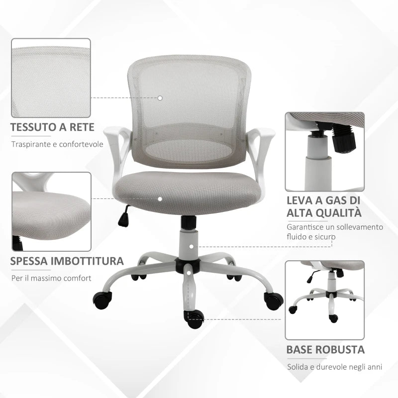 Sedia da Ufficio Basculante in Tessuto a Rete Grigio, Sedia da Scrivania Ergonomica e Girevole con Altezza Regolabile JH9921-528GYJH9