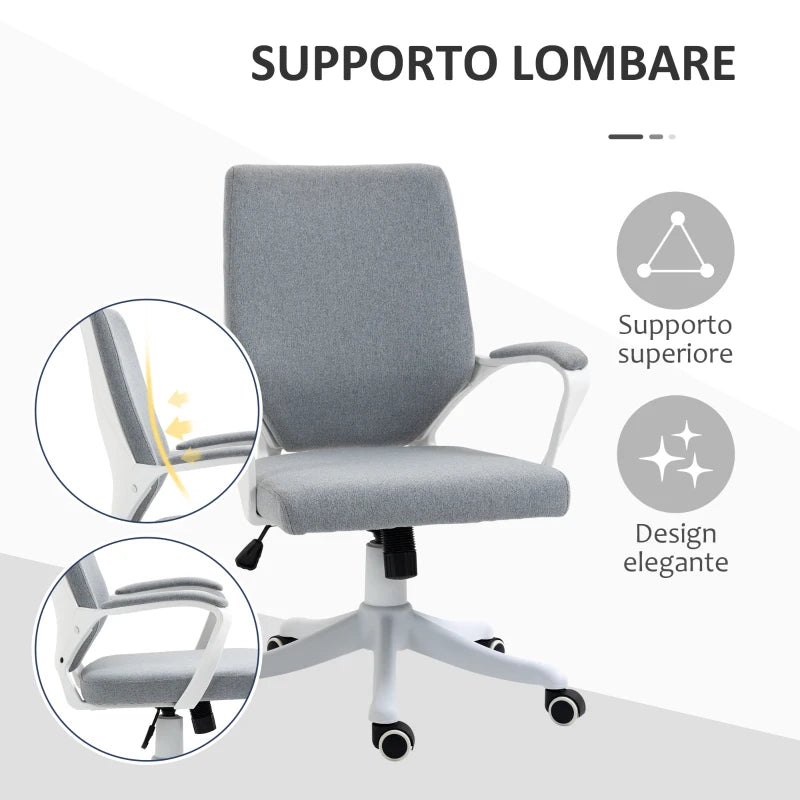 Sedia da Ufficio Ergonomica, Altezza Regolabile e Funzione Dondolo, Poltrona Girevole con Ruote, 62x69x92-100cm, Grigio Bianco JK7921-536GYJK7