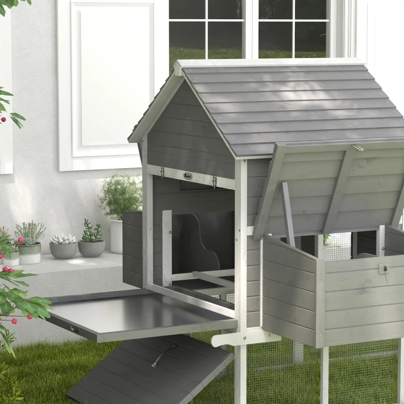 Pollaio da Giardino con Casetta per Galline, Rampa e Area Aperta, 310.5x149.5x149cm, Grigio LS9D51-150V01GYLS9