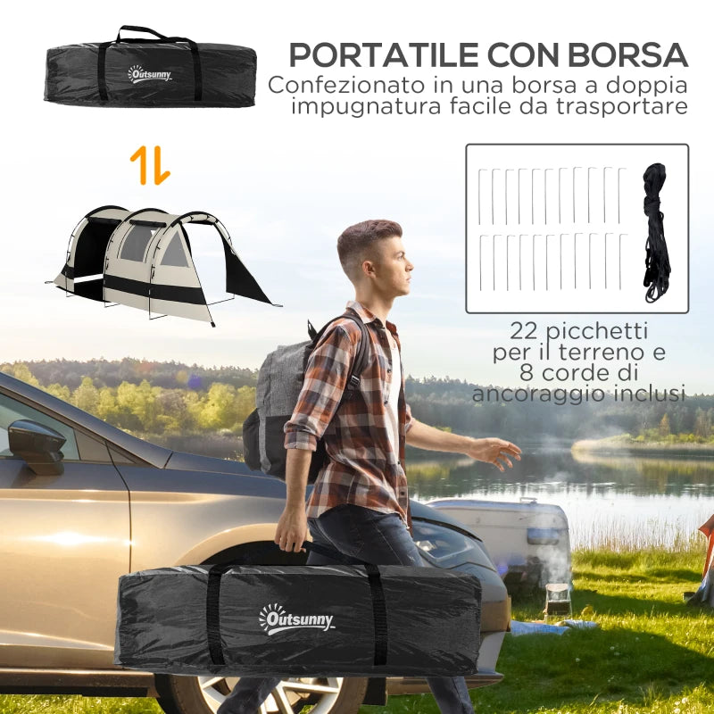 Tenda da Campeggio 4-5 Persone con Copertura Oscurante, Impermeabile con Borsa di Trasporto, Kaki WO7A20-405V01KKWO7