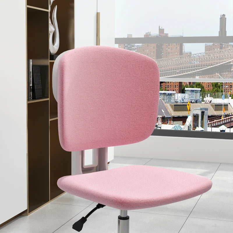 Sedia Ergonomica ad Altezza Regolabile in Tessuto Effetto Lino con Schienale Ricurvo, 48x53x80-90 cm, Rosa DR4921-689V01PKDR4