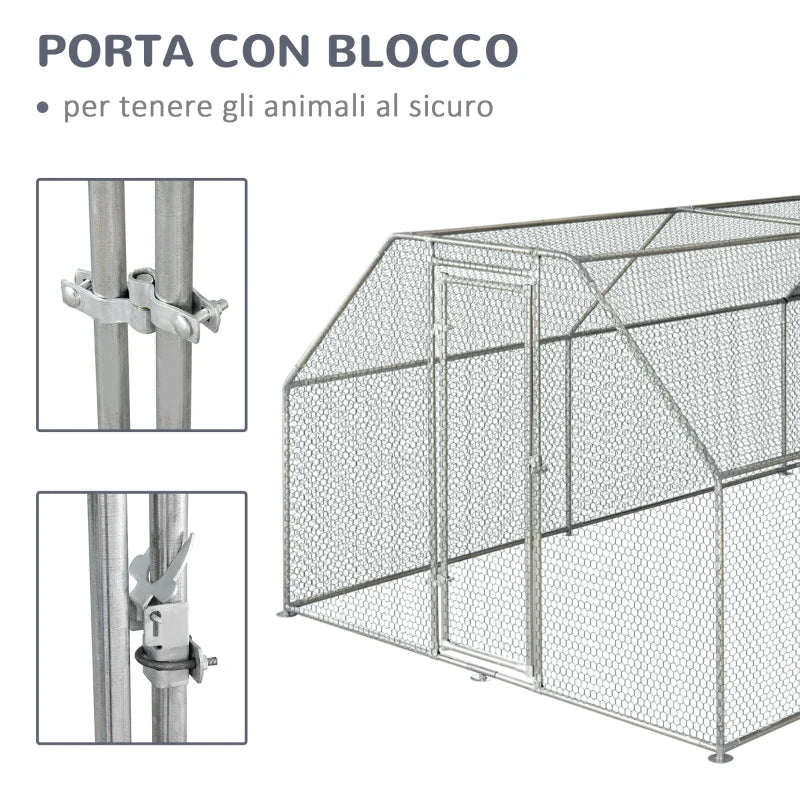 Recinto Gabbia per Galline in Metallo Galvanizzato Impermeabile, Pollaio con Porta e Copertura Oxford, 280x570x195cm HJ6D51-117HJ6