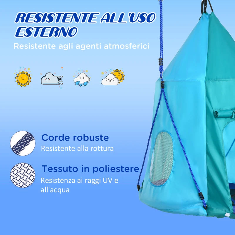 Altalena da Giardino con Tenda per Bambini da 3-8 Anni, Ø100cm e Corde Regolabili, Blu RF8344-055V00BURF8