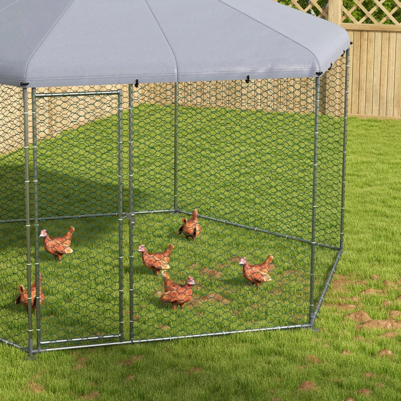 Recinto per Galline con Tetto e Porta Bloccabile in Acciaio per 10-15 Animali, 4x3.5x2.6m MD4D51-399V01SRMD4