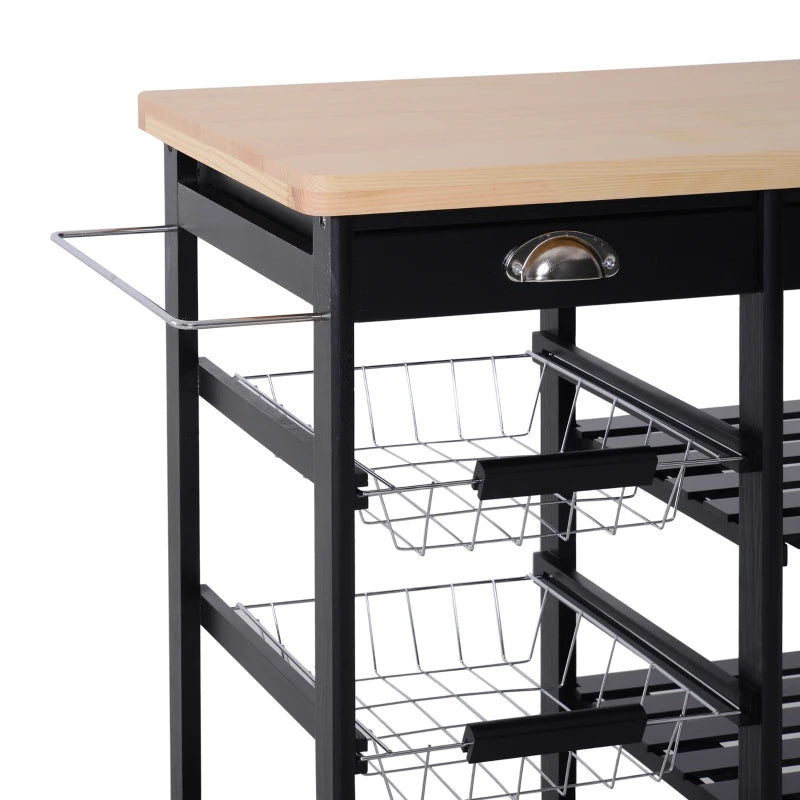 Carrello da Cucina Multiuso in Legno di Pino 74 x 37 x 75cm Nero LK3801-079BKLK3