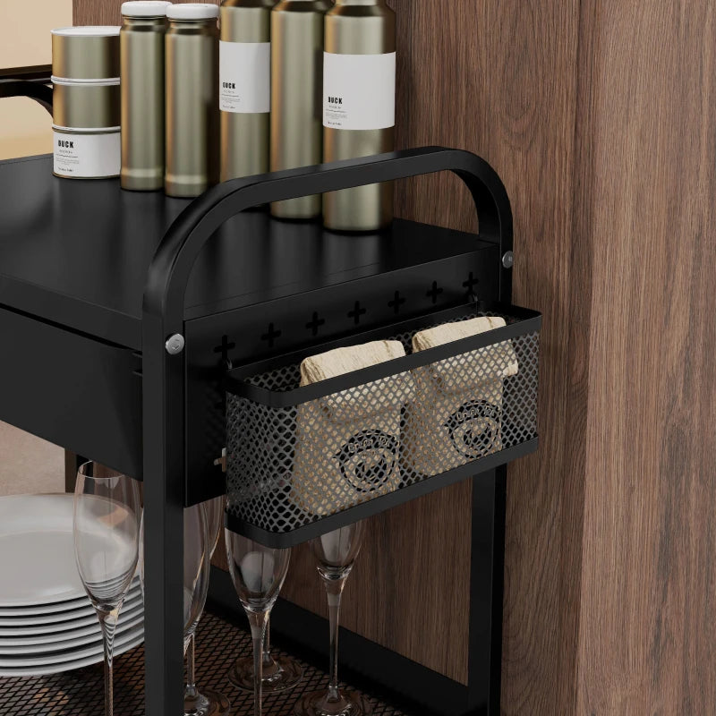 Carrello da Cucina con Cesto, Cassetto Estraibile e 3 Ganci, in PP e Metallo, 61x32.6x58.5 cm, Nero MJ6850-276V00BKMJ6