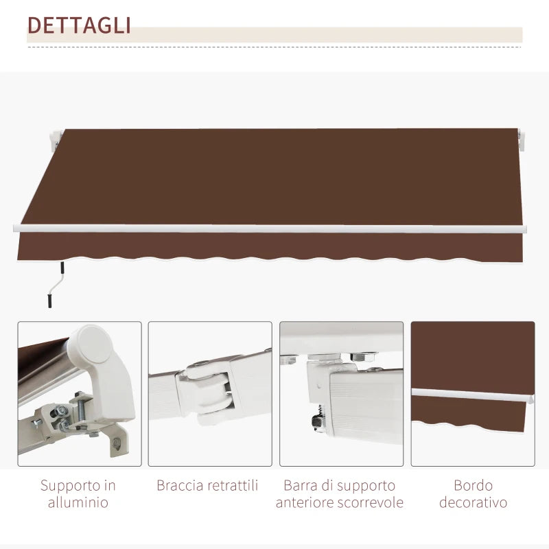 Tenda da Sole per Esterno Avvolgibile a Manovella in Metallo e Alluminio, 4x2.5m, Rosso Ruggine  YN3840-151CFYN3