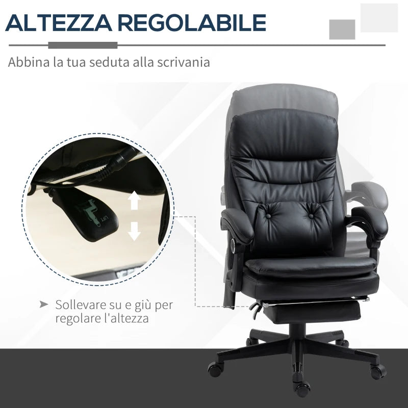 Sedia da Ufficio Massaggiante in Similpelle con Presa USB, 64x69x107-115cm, Nero CV5921-592BKCV5