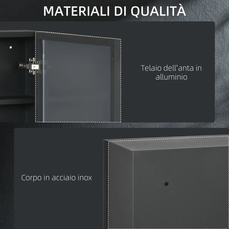 Specchiera Bagno in Acciaio con Armadietto a 3 Ripiani e Chiusura Ammortizzata, 40x12x60 cm, Nero YH9834-532V00BKYH9