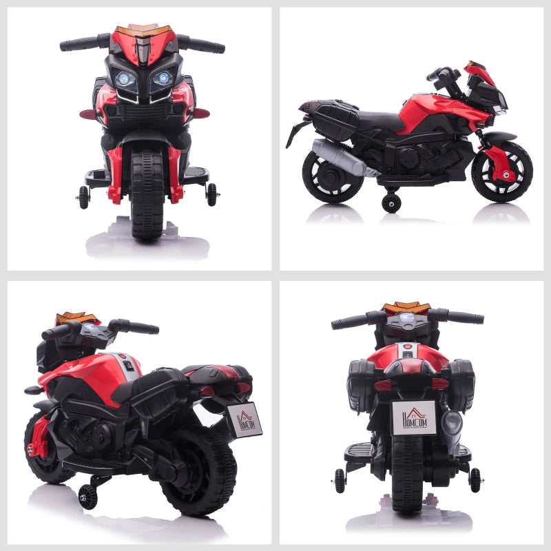 Moto Elettrica per Bambini con Fari e Clacson, Batteria 6V Velocità 3km/h, Età 18-48 Mesi, 88.5x42.5x49cm, Rosso GB7370-159V90RDGB7