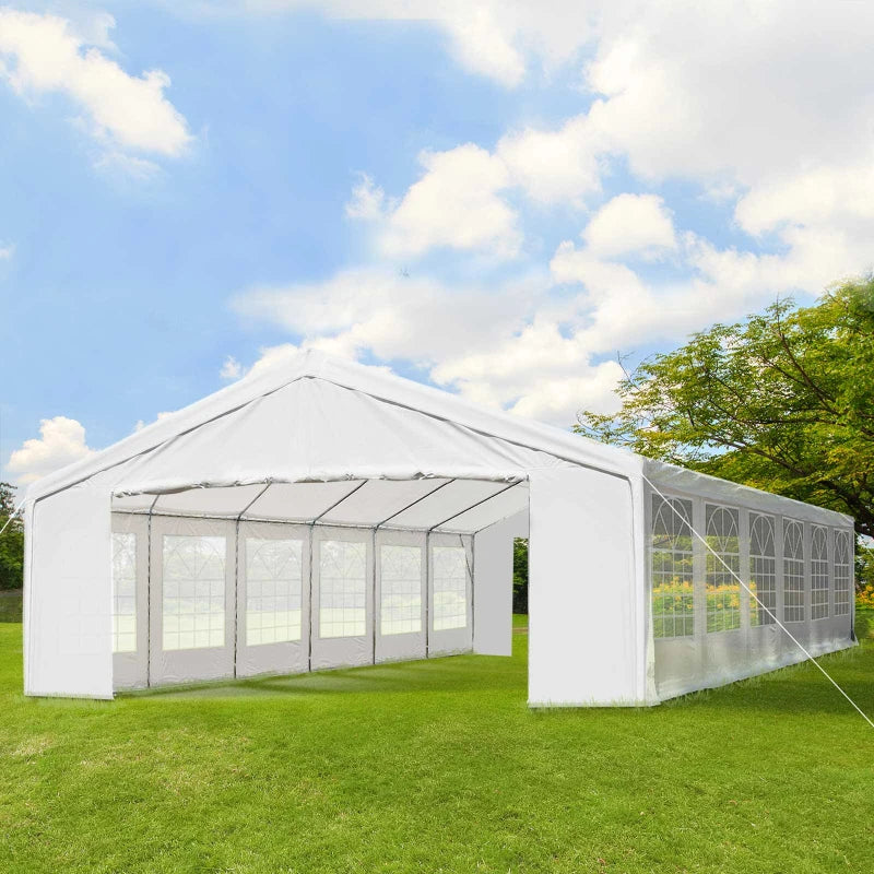 Tendone da Giardino con Pareti Removibili, in Acciaio e PP, 12x6x3.2 m, Bianco 84C-020