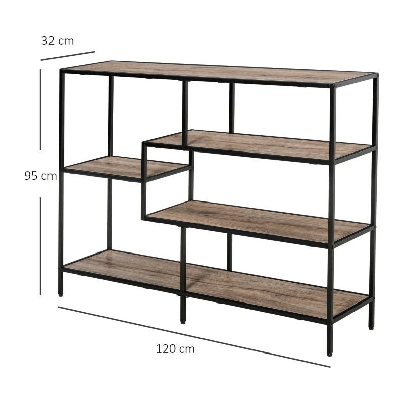 Scaffale Libreria Asimmetrica in Stile Industriale, in Legno e Metallo Nero, 120x32x95cm TG6838-046TG6