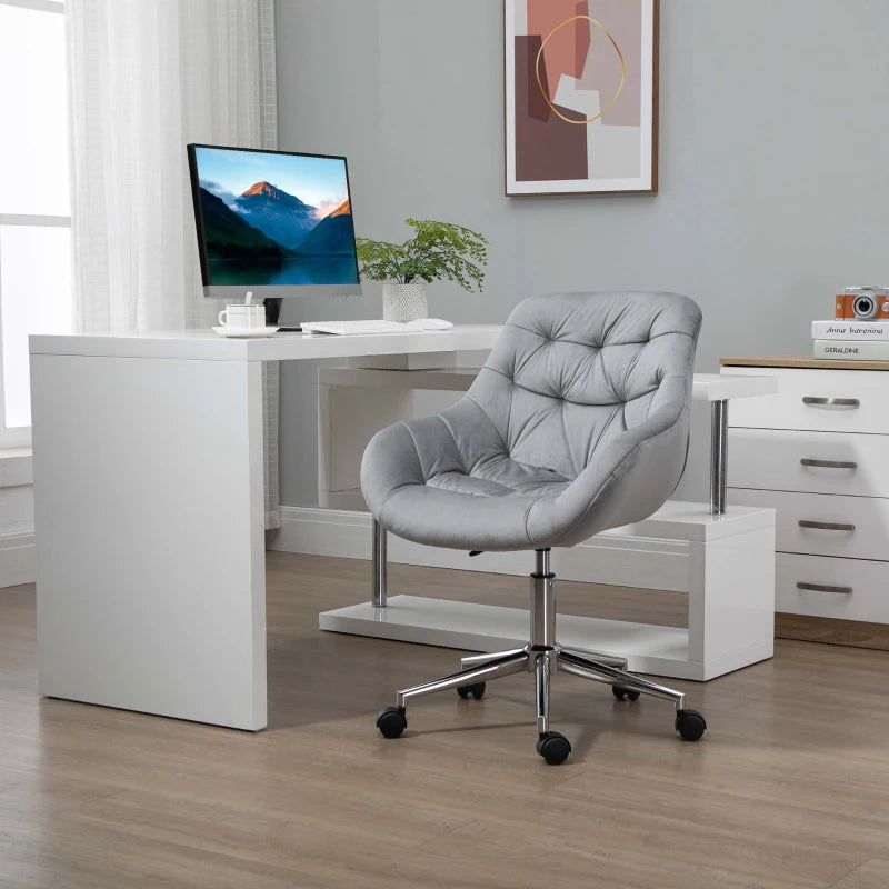 Sedia da Ufficio Ergonomica Girevole con Altezza Regolabile e Ruote, Rivestimento in Velluto, 59x58x80-90cm, Grigio LM3921-480GYLM3