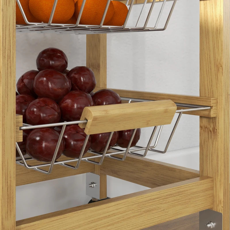 Carrello Cucina con Ruote, Cassetto e 3 Cestini a Rete Metallica, 37x37x76cm, Colore Legno TR6801-350V00NDTR6