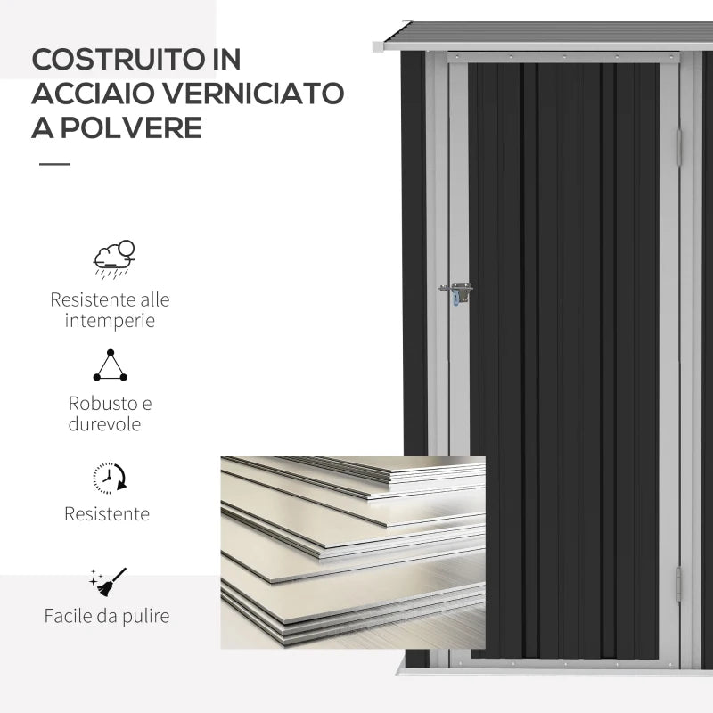 Casetta Porta Attrezzi Capanno in Acciaio Impermeabile 142x84x189cm DF7845-328V01GYDF7