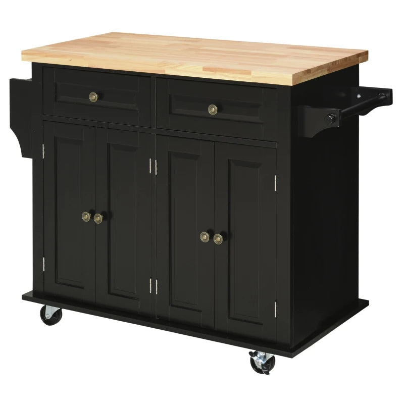 Carrello da Cucina Portavivande con Cassetti, Armadietti e Portaspezie, in Legno e MDF, 111x44.5x82.5 cm, Nero JH4801-161BKJH4