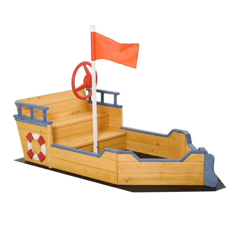 Sabbiera per Bambini in Legno a Forma di Nave dei Pirati con Vano Contenitore, 158x78x45.5 cm YS3343-022V01YS3