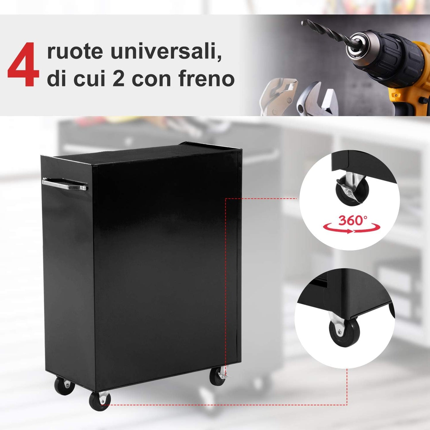 Carrello Porta Utensili Attrezzi con ruote Attrezzatura con Cassettiera Nero 61.5 x 33 x 82.5cm FTGB20-004BKD88