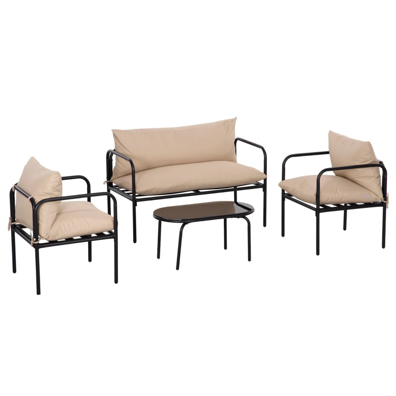 Set da Giardino 4 Pezzi con 2 Poltrone 58x58x66 cm, Divano 116x58x66 cm e Tavolino 80x42x38 cm, Khaki 84G-275V00KK