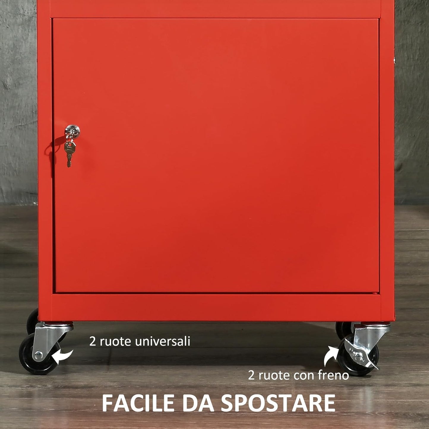 Carrello Porta Attrezzi utensili cassettiera officina per chiavi accessori 2 in 1 con Cassetta Rimovibile e Armadietto con Chiave in Acciaio, Rosso 5RFB20-102V00RD88U