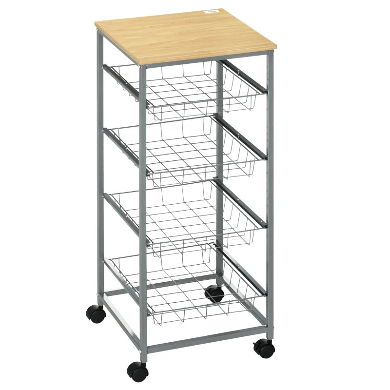 Carrello Cucina Salvaspazio Ruote 4 Cesti Acciaio Legno 36.5 × 36.5 × 89cm YT9801-056YT9