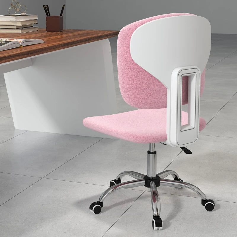 Sedia Ergonomica ad Altezza Regolabile in Tessuto Effetto Lino con Schienale Ricurvo, 48x53x80-90 cm, Rosa DR4921-689V01PKDR4