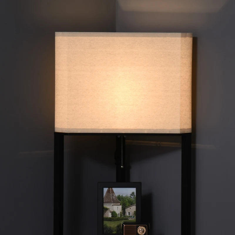 Lampada da Terra Angolare con Ripiani e Paralume in Tessuto, 50x37x159cm, Nero MO9B31-315V90MO9