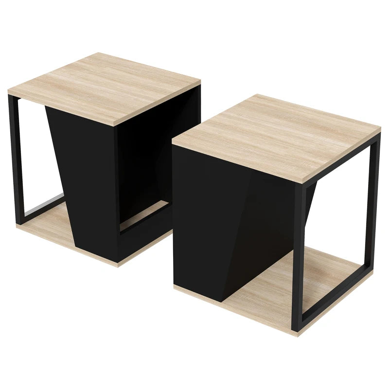 Set da 2 Tavolini da Caffè con Vano Porta Oggetti in Truciolato e Acciaio, 40x40x45cm, Nero e Quercia MN6839-775V80BKMN6