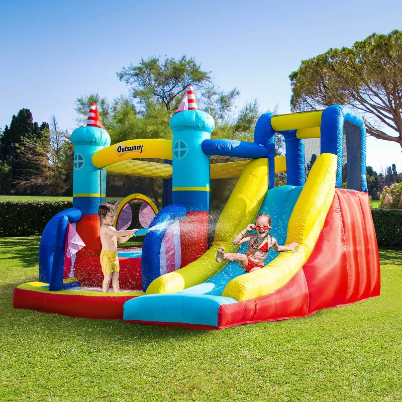 Castello Gonfiabile 4 in 1 Bimbi 3-8 Anni, Scivolo e Piscina, 265x260x200cm GB9342-054V90GB9