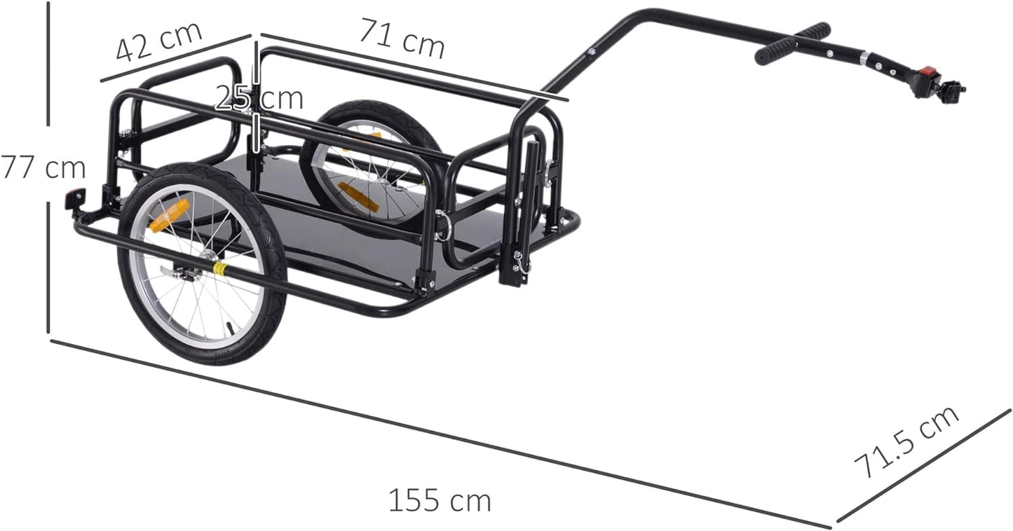 Carrello per Bicicletta Rimorchio Cargo Bici Trasporto di Oggetti Pieghevole Portata 36kg 156x72x82cm R5TB71-020D44