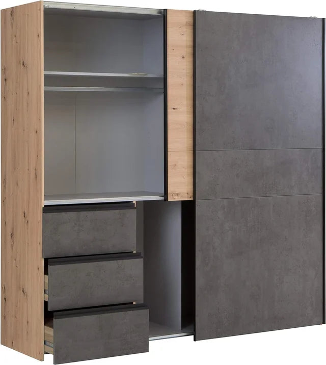 armadio moderno per camera da letto 2 ante scorrevoli in legno marrone e grigio scuro GBV2245,166,0JKK
