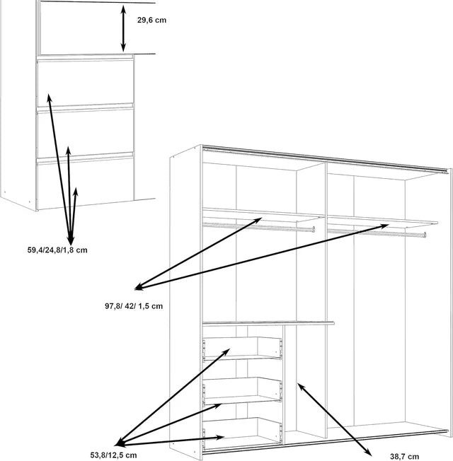 armadio moderno per camera da letto 2 ante scorrevoli in legno marrone e grigio scuro GBV2245,166,0JKK